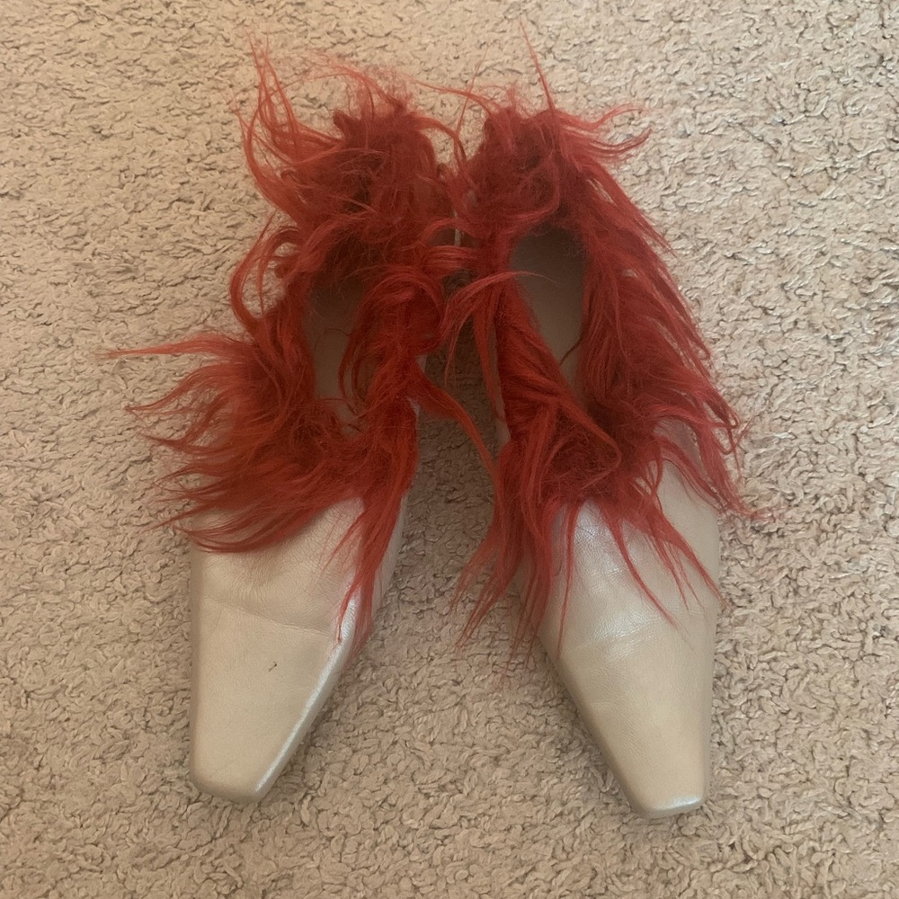 Fur trim leather flats